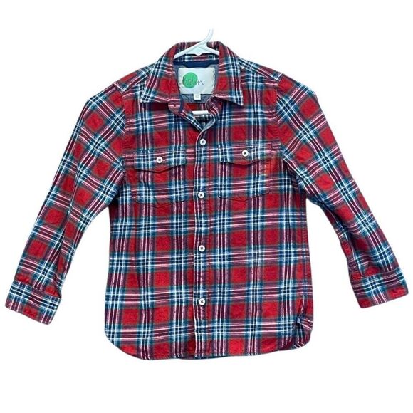 BODEN Shirt Boys Size 8-9 Years Multicolor Plaid Flannel Long Sleeve Button Down - Picture 1 of 10